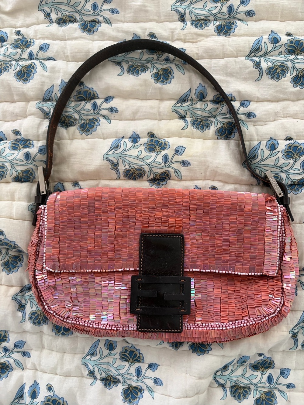 Fendi Pink baguette Sequin-Embellished Shoulder Bag